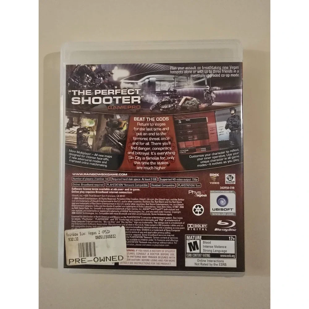 Tom Clancy's Rainbow Six: Vegas 2 (Sony PlayStation 3, 2008) Complete & Tested